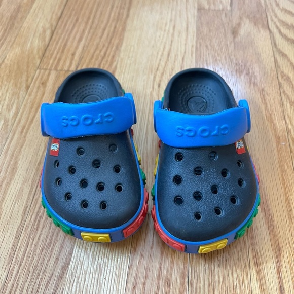 CROCS Other - Kids Lego Crocs Blue Size 4 C Black Blue Strap & Lego Toddler Water Summer Shoes